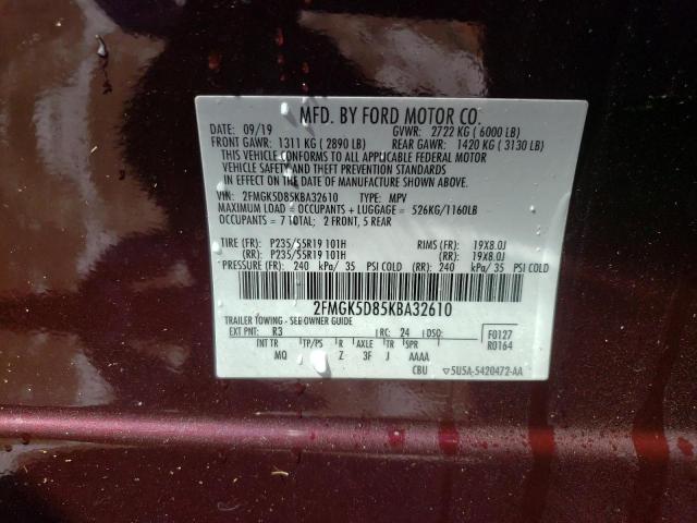 Photo 10 from auction – 2019 FORD FLEX LIMIT with VIN 2FMGK5D85KBA32610