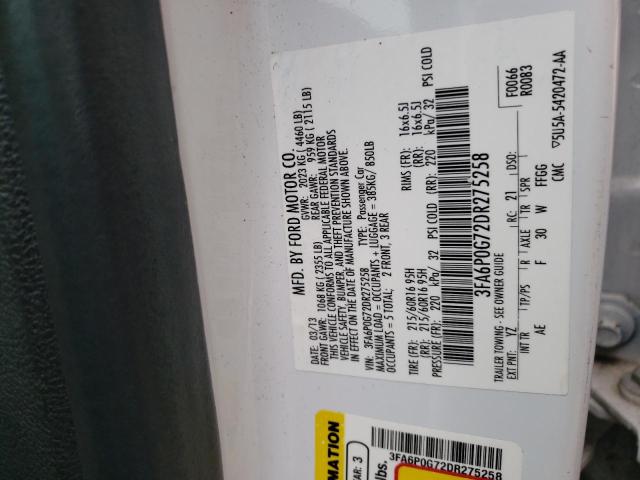 Photo 10 from auction – 2013 FORD FUSION S with VIN 3FA6P0G72DR275258