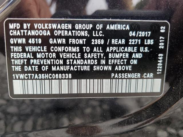 Photo 10 from auction – 2017 VOLKSWAGEN PASSAT SEL with VIN 1VWCT7A35HC068338