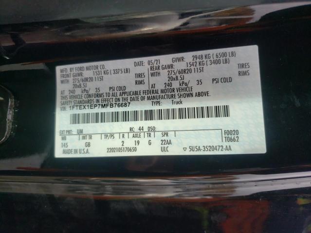 Photo 10 from auction – 2021 FORD F150 with VIN 1FTEX1EP7MFB76687