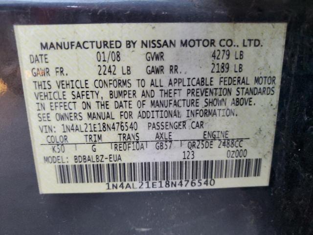 Photo 10 from auction – 2008 NISSAN ALTIMA 2.5 with VIN 1N4AL21E18N476540