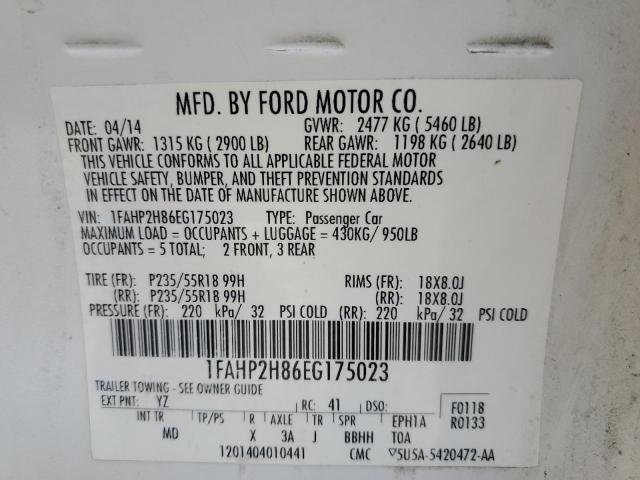 Photo 10 from auction – 2014 FORD TAURUS SEL with VIN 1FAHP2H86EG175023