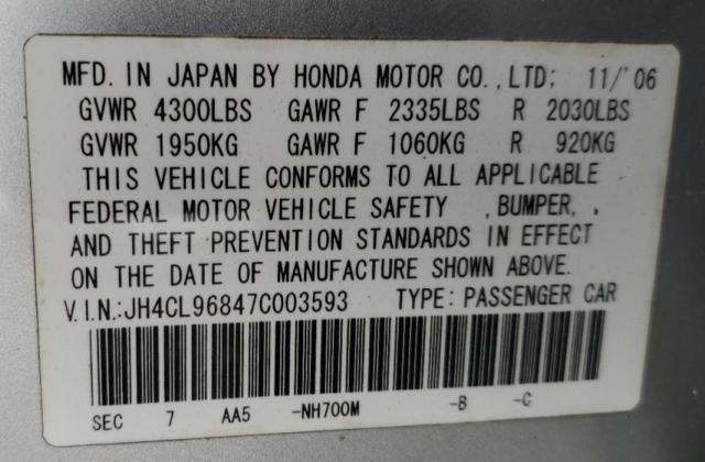 Photo 10 from auction – 2007 ACURA TSX with VIN JH4CL96847C003593