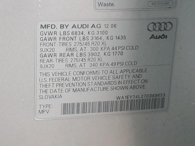 Photo 10 from auction – 2007 AUDI Q7 3.6 QUA with VIN WA1EY74L27D069653