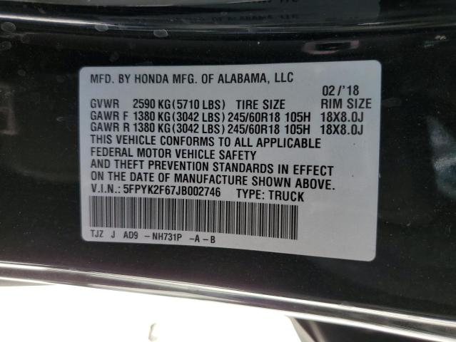 Photo 10 from auction – 2018 HONDA RIDGELINE with VIN 5FPYK2F67JB002746