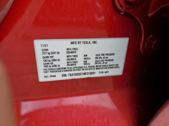 Photo 10 from auction – 2022 TESLA MODEL Y with VIN 7SAYGDEE1NF310891