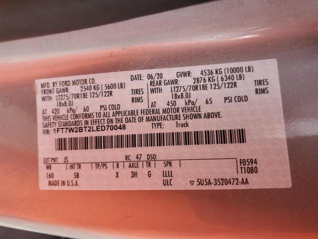 Photo 10 from auction – 2020 FORD F250 SUPER with VIN 1FT7W2BT2LED70048