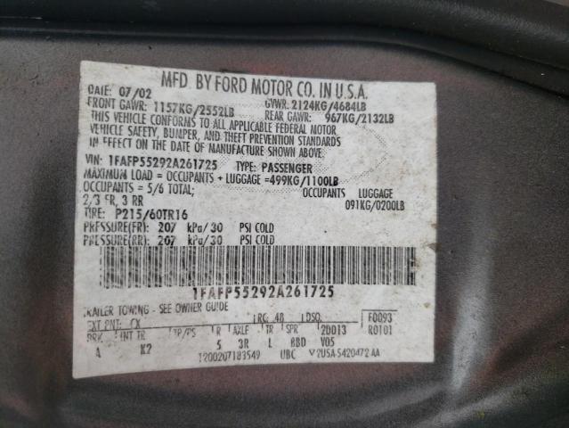Photo 10 from auction – 2002 FORD TAURUS SES with VIN 1FAFP55292A261725