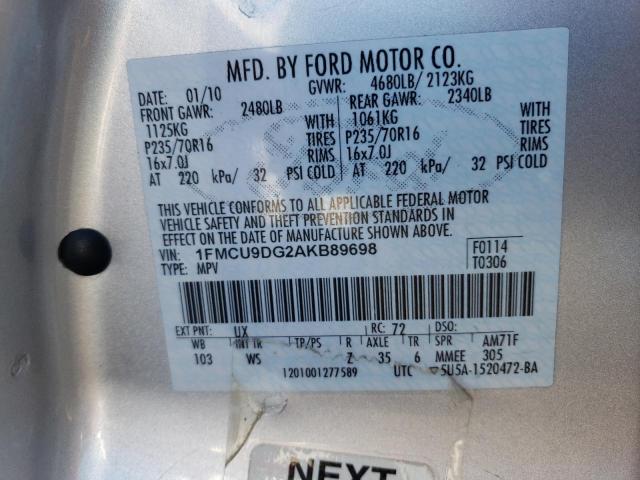 Photo 10 from auction – 2010 FORD ESCAPE XLT with VIN 1FMCU9DG2AKB89698