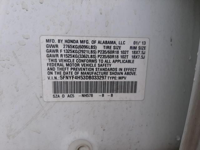 Photo 10 from auction – 2013 HONDA PILOT EXL with VIN 5FNYF4H53DB033297