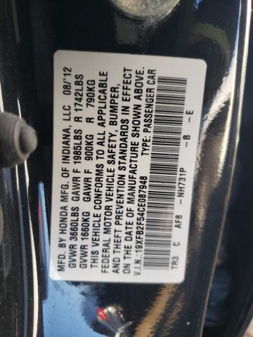Photo 10 from auction – 2012 HONDA CIVIC LX with VIN 19XFB2F54CE087948