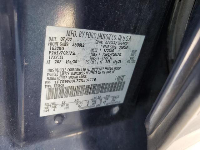 Photo 10 from auction – 2002 FORD F150 SUPER with VIN 1FTRW08L72KE31110