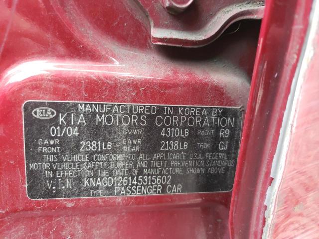 Photo 10 from auction – 2004 KIA OPTIMA LX with VIN KNAGD126145315602