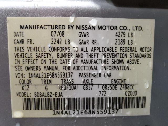 Photo 10 from auction – 2008 NISSAN ALTIMA 2.5 with VIN 1N4AL21E68N559137