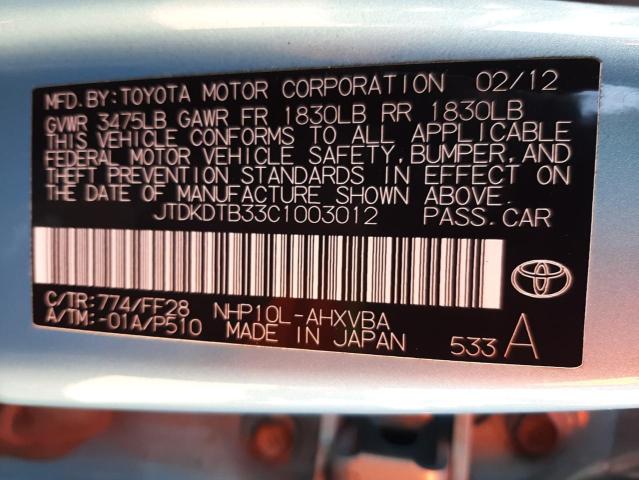 Photo 10 from auction – 2012 TOYOTA PRIUS C with VIN JTDKDTB33C1003012