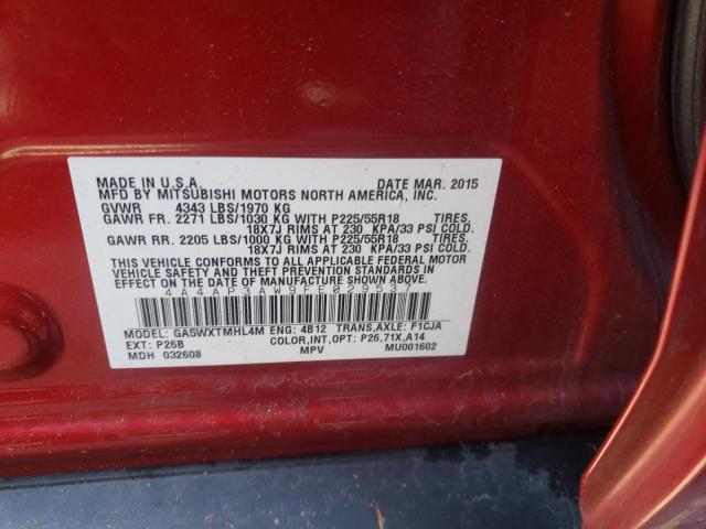 Zdjęcie 10 z aukcji – 2015 MITSUBISHI OUTLANDER z VIN 4A4AP3AW9FE029537