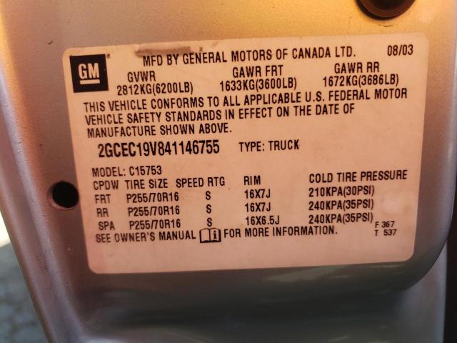 Photo 10 from auction – 2004 CHEVROLET SILVERADO4 with VIN 2GCEC19V841146755