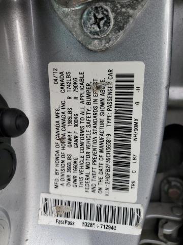 Photo 10 from auction – 2012 HONDA CIVIC LX with VIN 2HGFB2F59CH565819