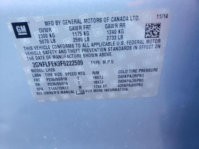 Photo 10 from auction – 2015 CHEVROLET EQUINOX LT with VIN 2GNFLFEK9F6222509