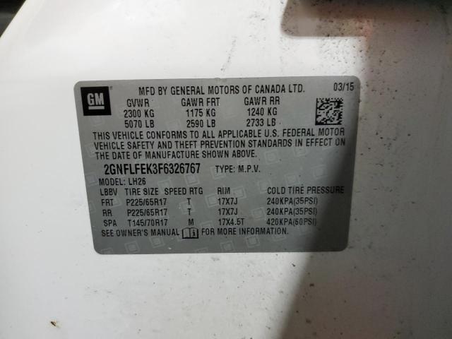 Photo 10 from auction – 2015 CHEVROLET EQUINOX LT with VIN 2GNFLFEK3F6326767