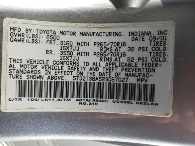 Photo 10 from auction – 2002 TOYOTA SEQUOIA LI with VIN 5TDZT38A52S067027