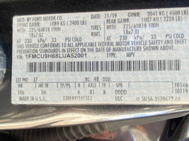 Photo 10 from auction – 2020 FORD ESCAPE SEL with VIN 1FMCU9H68LUA52001
