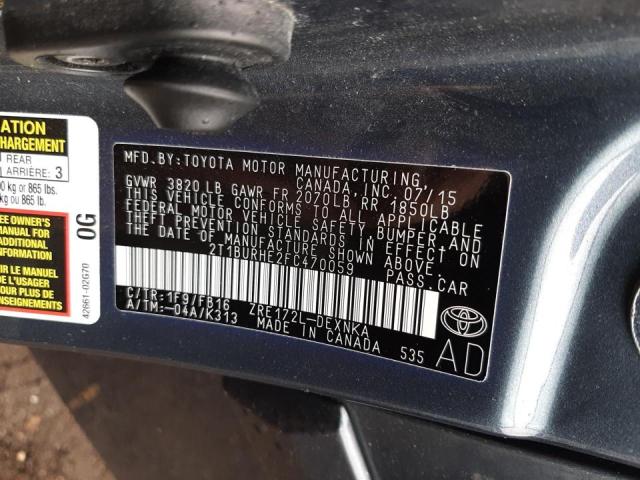 Photo 10 from auction – 2015 TOYOTA COROLLA L with VIN 2T1BURHE2FC470059