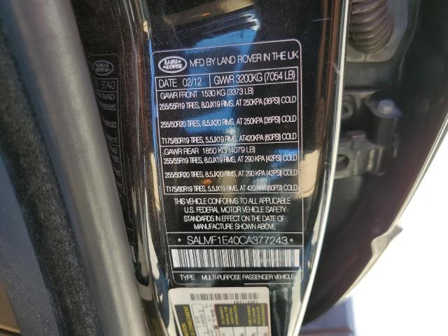 Photo 10 from auction – 2012 LAND ROVER RANGE ROVE with VIN SALMF1E40CA377243