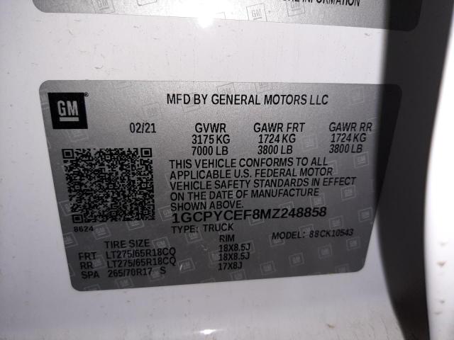 Photo 10 from auction – 2021 CHEVROLET SILVERADO with VIN 1GCPYCEF8MZ248858