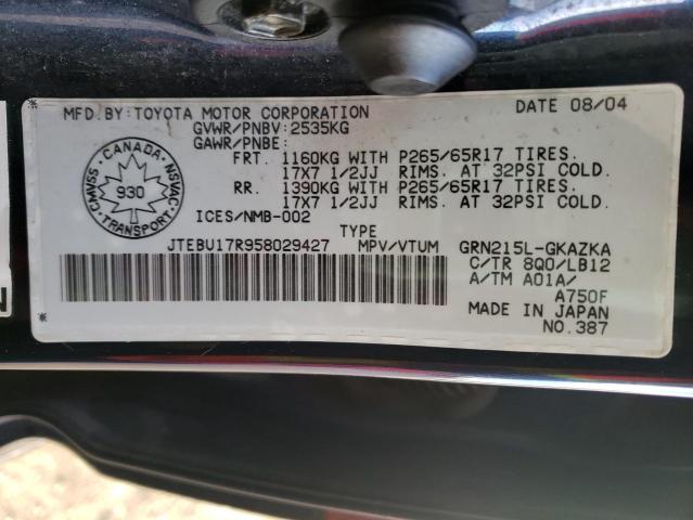 Photo 10 from auction – 2005 TOYOTA 4RUNNER LI with VIN JTEBU17R958029427
