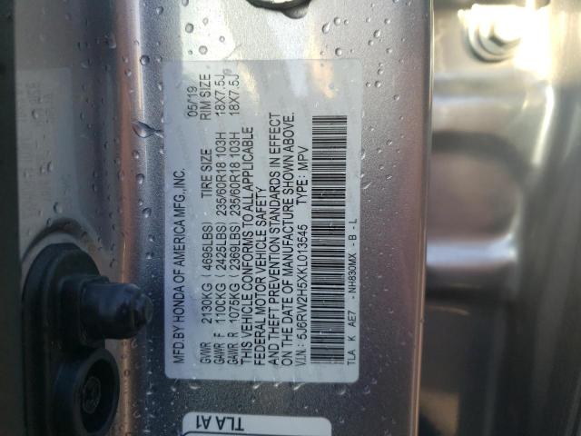 Photo 10 from auction – 2019 HONDA CR-V EX with VIN 5J6RW2H5XKL013545