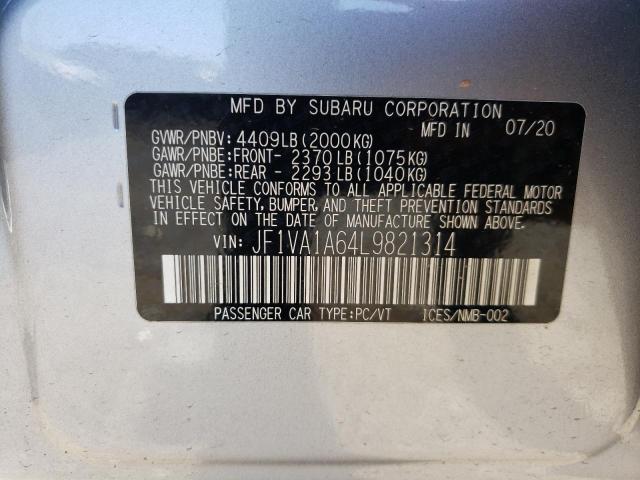 Photo 10 from auction – 2020 SUBARU WRX with VIN JF1VA1A64L9821314