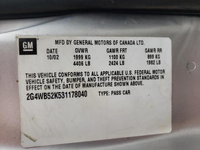 Photo 10 from auction – 2003 BUICK REGAL LS with VIN 2G4WB52K531178040