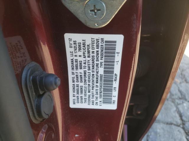 Photo 10 from auction – 2012 HONDA CIVIC LX with VIN 19XFB2F5XCE330002
