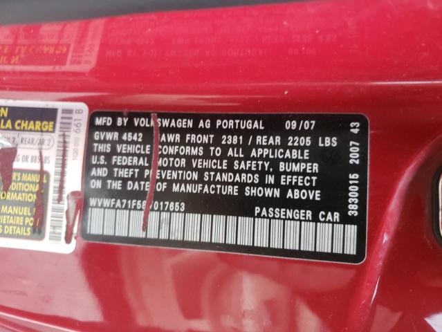 Photo 10 from auction – 2008 VOLKSWAGEN EOS LUX with VIN WVWFA71F58V017653
