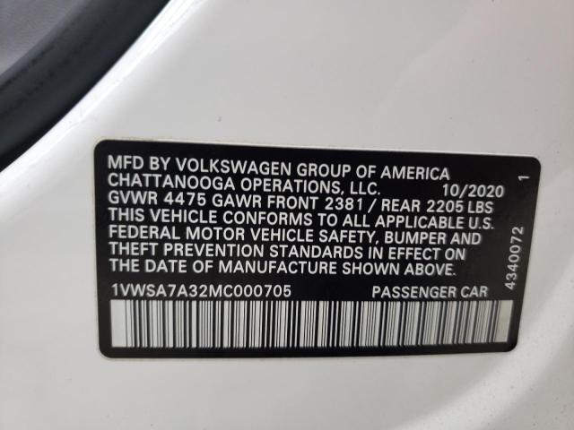 Photo 10 from auction – 2021 VOLKSWAGEN PASSAT SE with VIN 1VWSA7A32MC000705