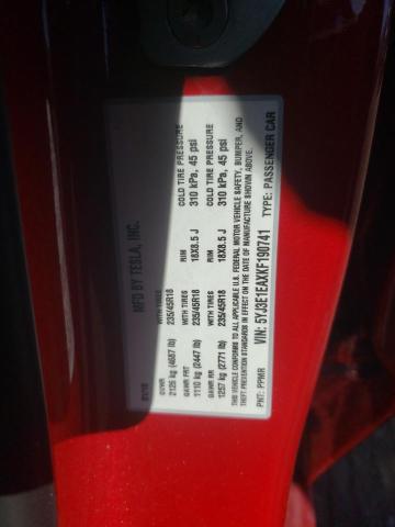 Photo 10 from auction – 2019 TESLA MODEL 3 with VIN 5YJ3E1EAXKF190741