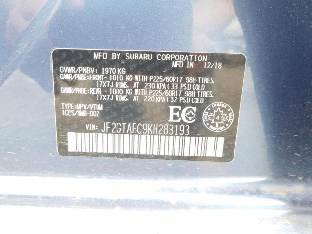 Photo 9 from auction – 2019 SUBARU CROSSTREK with VIN JF2GTAFC9KH283193