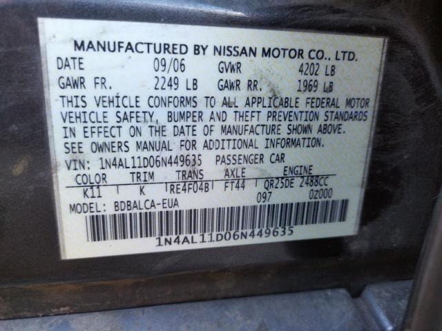 Photo 10 from auction – 2006 NISSAN ALTIMA S with VIN 1N4AL11D06N449635