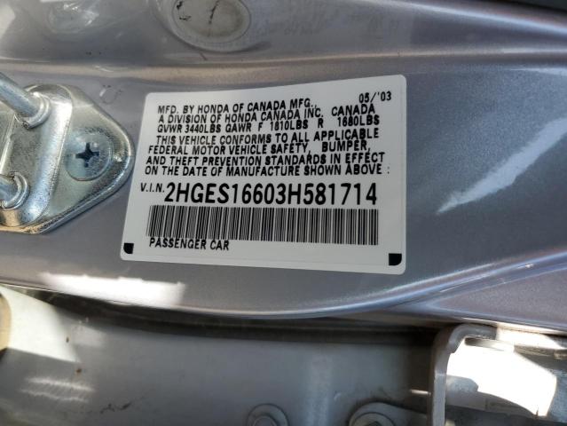Photo 10 from auction – 2003 HONDA CIVIC LX with VIN 2HGES16603H581714