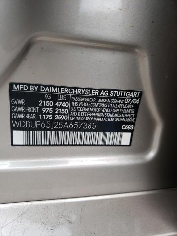 Photo 10 from auction – 2005 MERCEDES-BENZ E 320 with VIN WDBUF65J25A657385