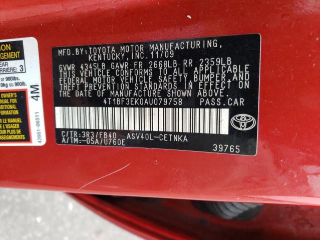 Photo 10 from auction – 2010 TOYOTA CAMRY BASE with VIN 4T1BF3EK0AU079758