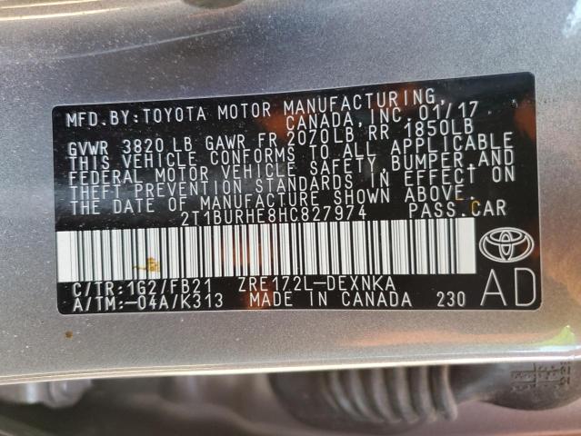 Photo 10 from auction – 2017 TOYOTA COROLLA L with VIN 2T1BURHE8HC827974