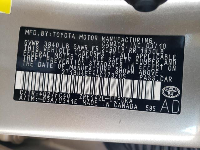 Photo 10 from auction – 2010 TOYOTA COROLLA BA with VIN 2T1BU4EE4AC373705
