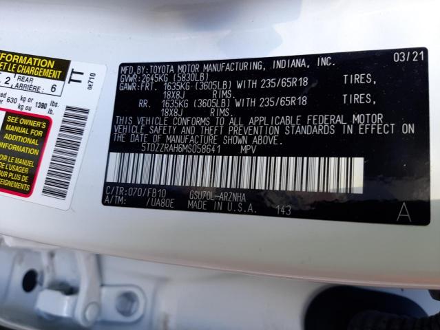 Photo 10 from auction – 2021 TOYOTA HIGHLANDER with VIN 5TDZZRAH6MS058641