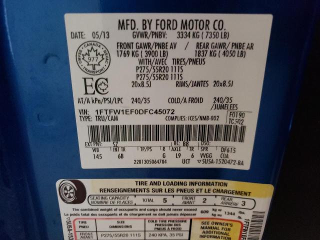 Photo 10 from auction – 2013 FORD F150 SUPER with VIN 1FTFW1EF0DFC45072