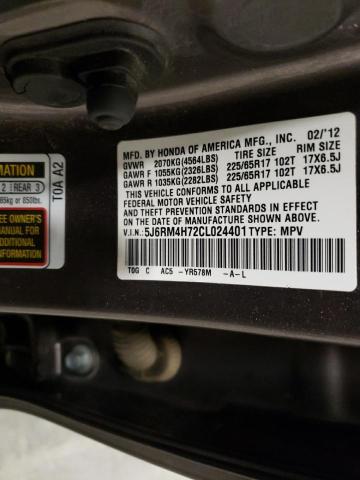 Photo 10 from auction – 2012 HONDA CR-V EXL with VIN 5J6RM4H72CL024401