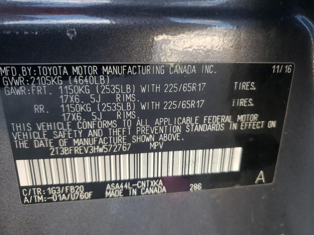 Photo 10 from auction – 2017 TOYOTA RAV4 LE with VIN 2T3BFREV3HW572767