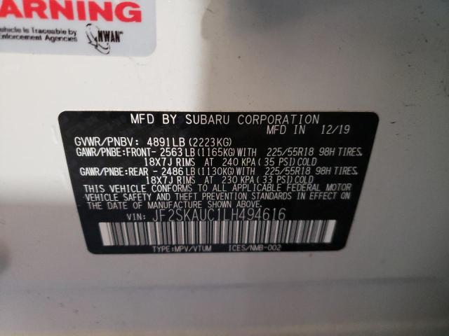 Photo 10 from auction – 2020 SUBARU FORESTER L with VIN JF2SKAUC1LH494616