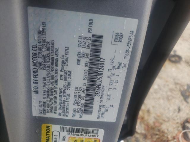 Photo 10 from auction – 2018 FORD FUSION SE with VIN 3FA6P0LU5JR124017